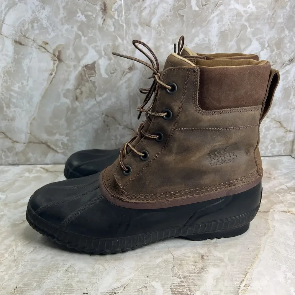 Sorel Cheyanne II Brown Leather Lace up Waterproof Duck Boot Mens Size 13